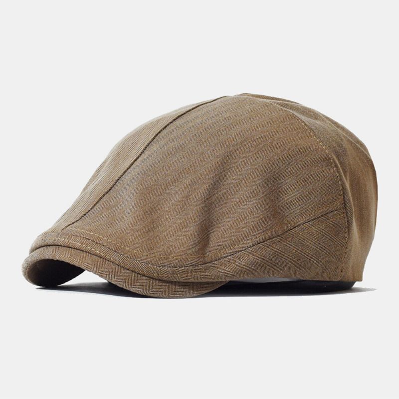 Hommes Casquette Gavroche Coton Lin Solide Chevrons Rayures Élastique Réglable Décontracté Avant Chapeau Peintre Chapeau Béret Casquette Plate