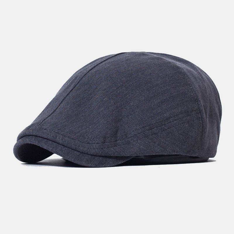 Hommes Casquette Gavroche Coton Lin Solide Chevrons Rayures Élastique Réglable Décontracté Avant Chapeau Peintre Chapeau Béret Casquette Plate