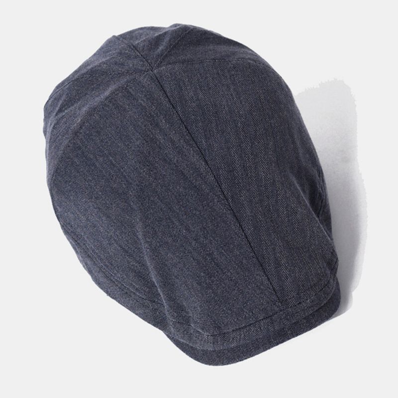 Hommes Casquette Gavroche Coton Lin Solide Chevrons Rayures Élastique Réglable Décontracté Avant Chapeau Peintre Chapeau Béret Casquette Plate