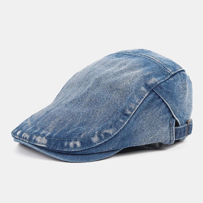 Hommes Casquette Gavroche Denim Lavé Couleur Unie Respirant Réglable Extérieur Parasol Décontracté Avant Chapeau Béret Casquette Plate