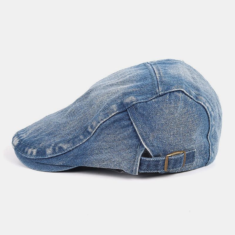 Hommes Casquette Gavroche Denim Lavé Couleur Unie Respirant Réglable Extérieur Parasol Décontracté Avant Chapeau Béret Casquette Plate