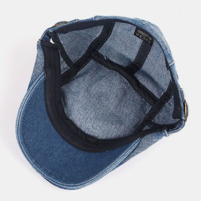 Hommes Casquette Gavroche Denim Lavé Couleur Unie Respirant Réglable Extérieur Parasol Décontracté Avant Chapeau Béret Casquette Plate