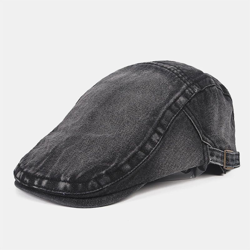 Hommes Casquette Gavroche Denim Lavé Couleur Unie Respirant Réglable Extérieur Parasol Décontracté Avant Chapeau Béret Casquette Plate