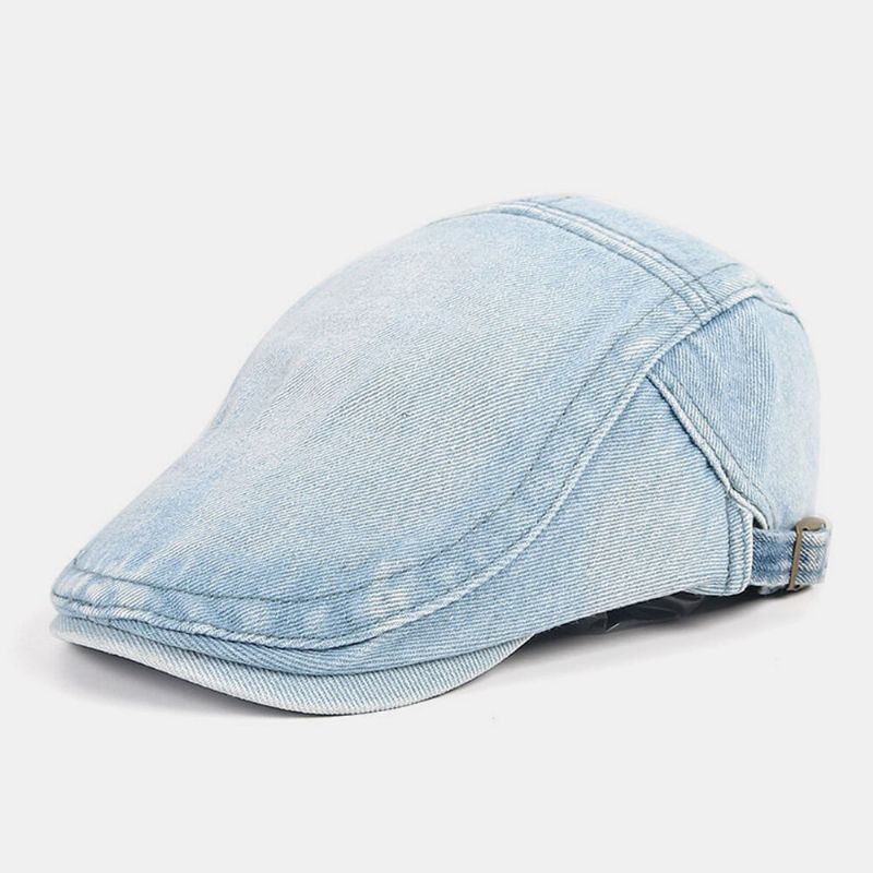 Hommes Casquette Gavroche Denim Lavé Couleur Unie Respirant Réglable Extérieur Parasol Décontracté Avant Chapeau Béret Casquette Plate