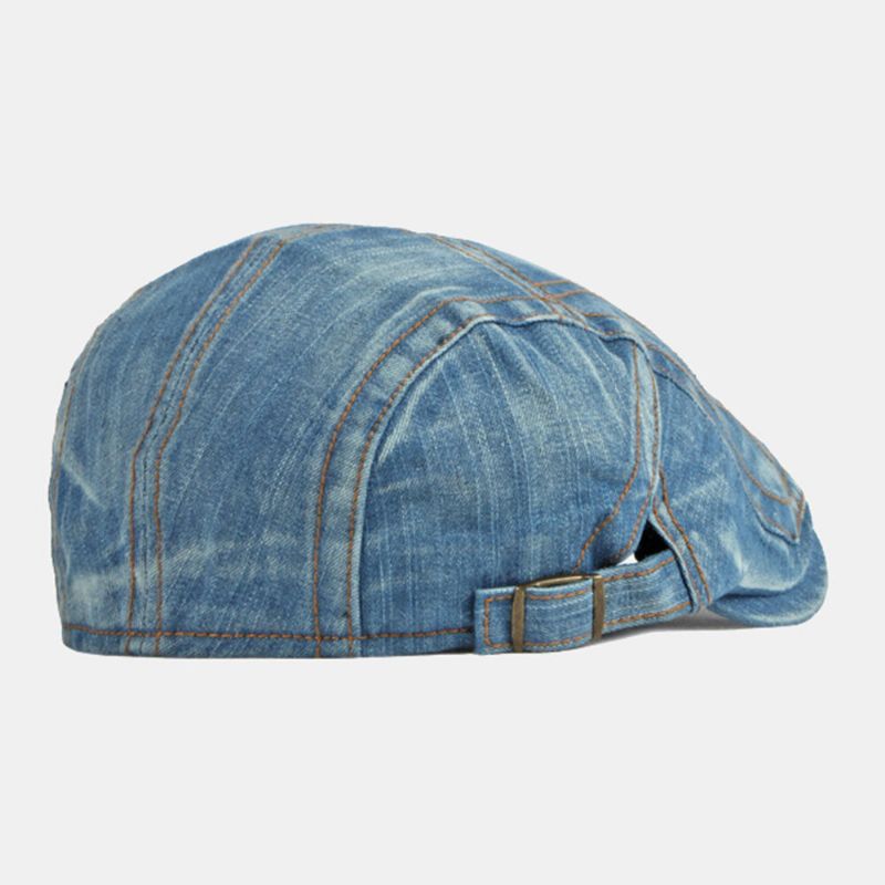 Hommes Casquette Gavroche Denim Lavé Solide Surpiqûres Points Extérieur Respirant Parasol Casual Vintage Avant Chapeau Béret Casquette Plate