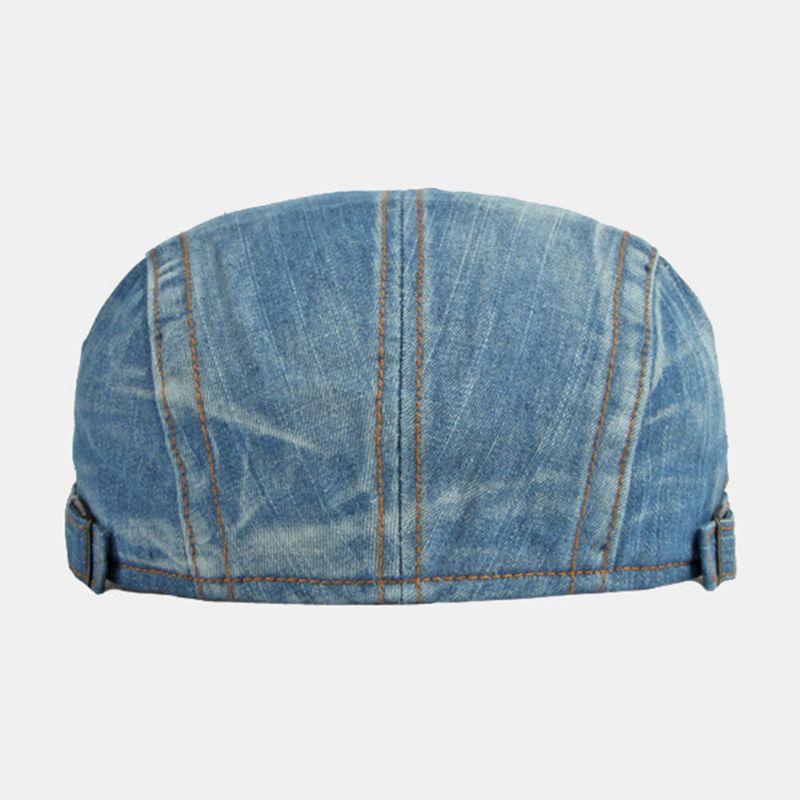 Hommes Casquette Gavroche Denim Lavé Solide Surpiqûres Points Extérieur Respirant Parasol Casual Vintage Avant Chapeau Béret Casquette Plate