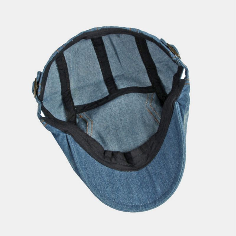 Hommes Casquette Gavroche Denim Lavé Solide Surpiqûres Points Extérieur Respirant Parasol Casual Vintage Avant Chapeau Béret Casquette Plate