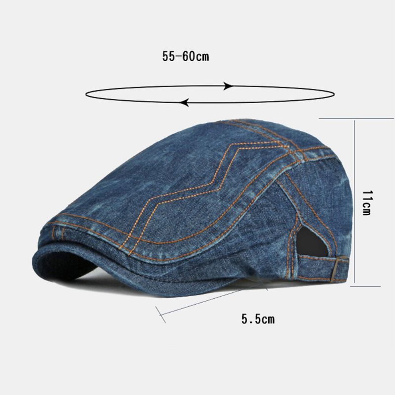 Hommes Casquette Gavroche Denim Lavé Solide Surpiqûres Points Extérieur Respirant Parasol Casual Vintage Avant Chapeau Béret Casquette Plate