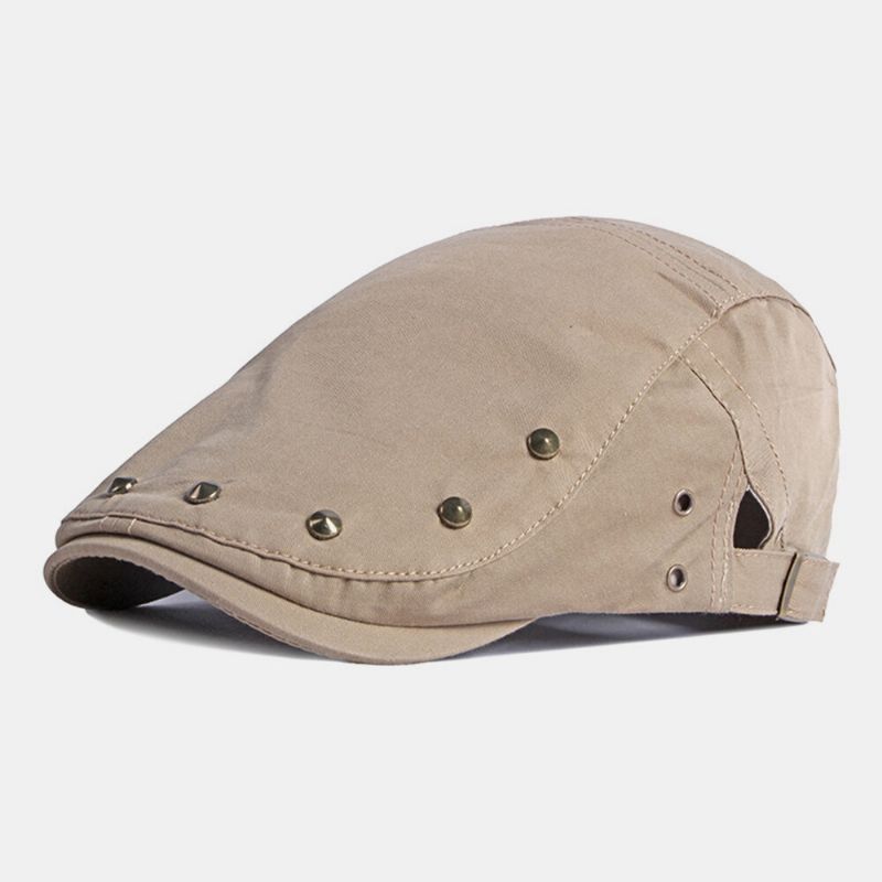 Hommes Casquette Gavroche Polyester Coton Couleur Unie Rivet Décoratif Pare-soleil Décontracté Avant Chapeau Béret Casquette Plate