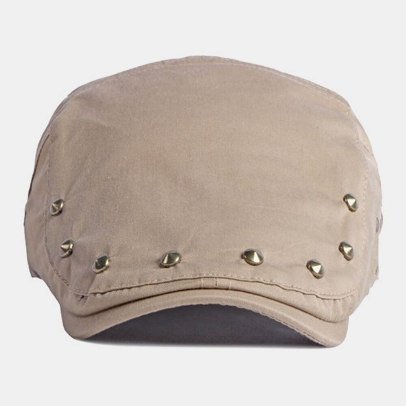 Hommes Casquette Gavroche Polyester Coton Couleur Unie Rivet Décoratif Pare-soleil Décontracté Avant Chapeau Béret Casquette Plate