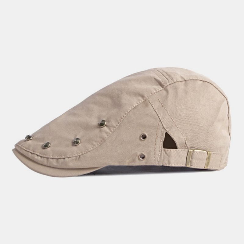 Hommes Casquette Gavroche Polyester Coton Couleur Unie Rivet Décoratif Pare-soleil Décontracté Avant Chapeau Béret Casquette Plate