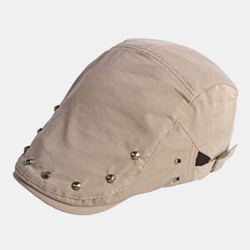 Hommes Casquette Gavroche Polyester Coton Couleur Unie Rivet Décoratif Pare-soleil Décontracté Avant Chapeau Béret Casquette Plate