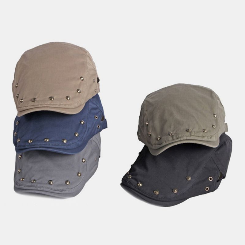 Hommes Casquette Gavroche Polyester Coton Couleur Unie Rivet Décoratif Pare-soleil Décontracté Avant Chapeau Béret Casquette Plate