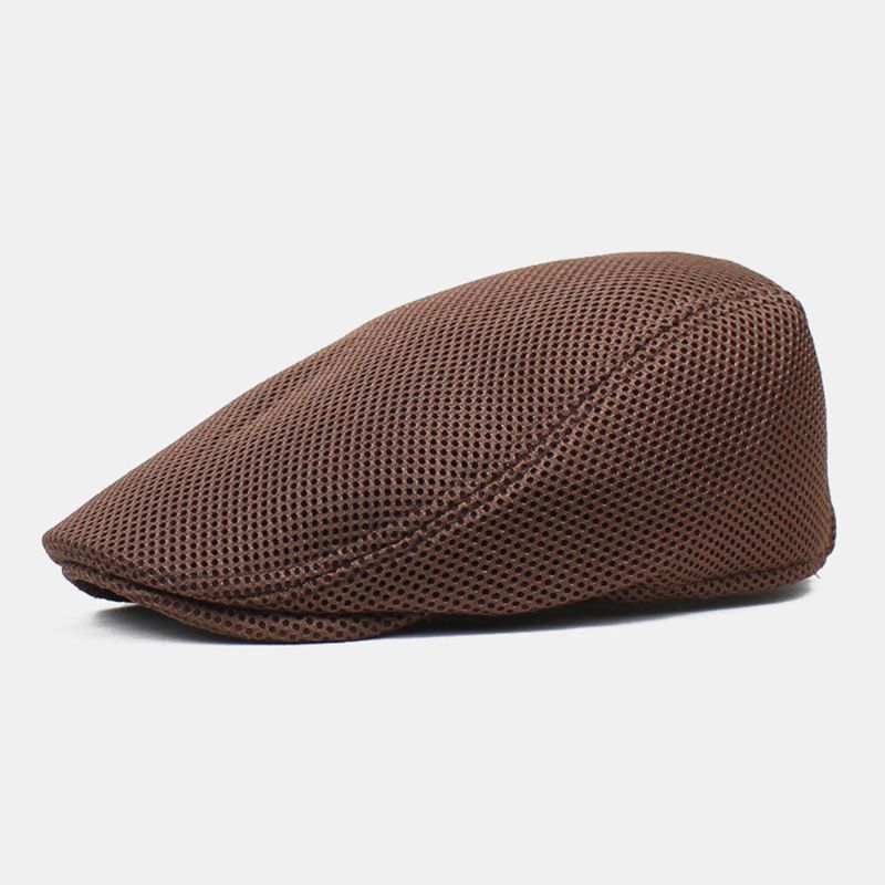 Hommes Casquette Gavroche Polyester Maille Tissu Couleur Unie Élastique Réglable Extérieur Respirant Pare-soleil Avant Chapeau Béret Casquette Plate