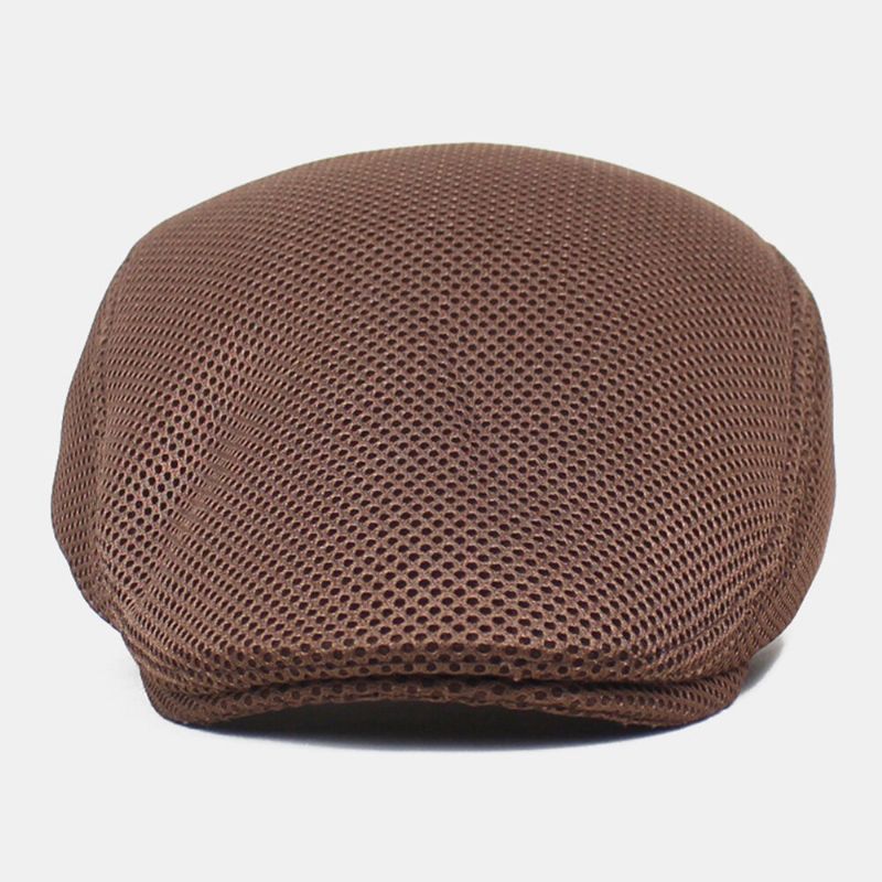 Hommes Casquette Gavroche Polyester Maille Tissu Couleur Unie Élastique Réglable Extérieur Respirant Pare-soleil Avant Chapeau Béret Casquette Plate