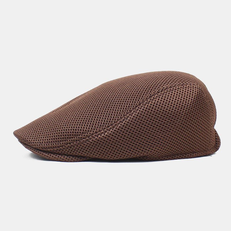 Hommes Casquette Gavroche Polyester Maille Tissu Couleur Unie Élastique Réglable Extérieur Respirant Pare-soleil Avant Chapeau Béret Casquette Plate