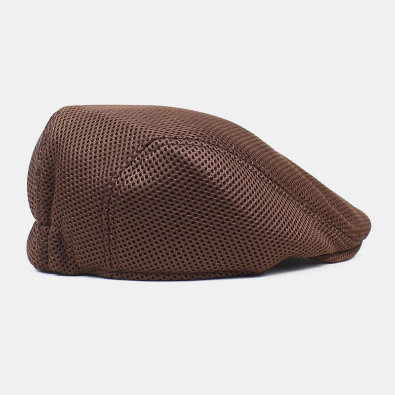 Hommes Casquette Gavroche Polyester Maille Tissu Couleur Unie Élastique Réglable Extérieur Respirant Pare-soleil Avant Chapeau Béret Casquette Plate