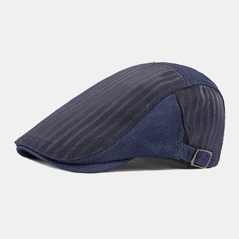 Hommes Casquette Gavroche Rayures Verticales Polyester Maille Patchwork Réglable Extérieur Respirant Pare-soleil Avant Chapeau Béret Casquette Plate