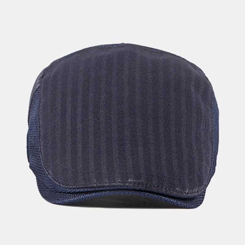 Hommes Casquette Gavroche Rayures Verticales Polyester Maille Patchwork Réglable Extérieur Respirant Pare-soleil Avant Chapeau Béret Casquette Plate