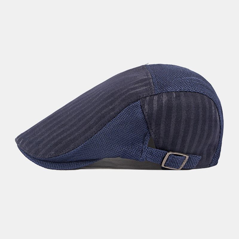 Hommes Casquette Gavroche Rayures Verticales Polyester Maille Patchwork Réglable Extérieur Respirant Pare-soleil Avant Chapeau Béret Casquette Plate