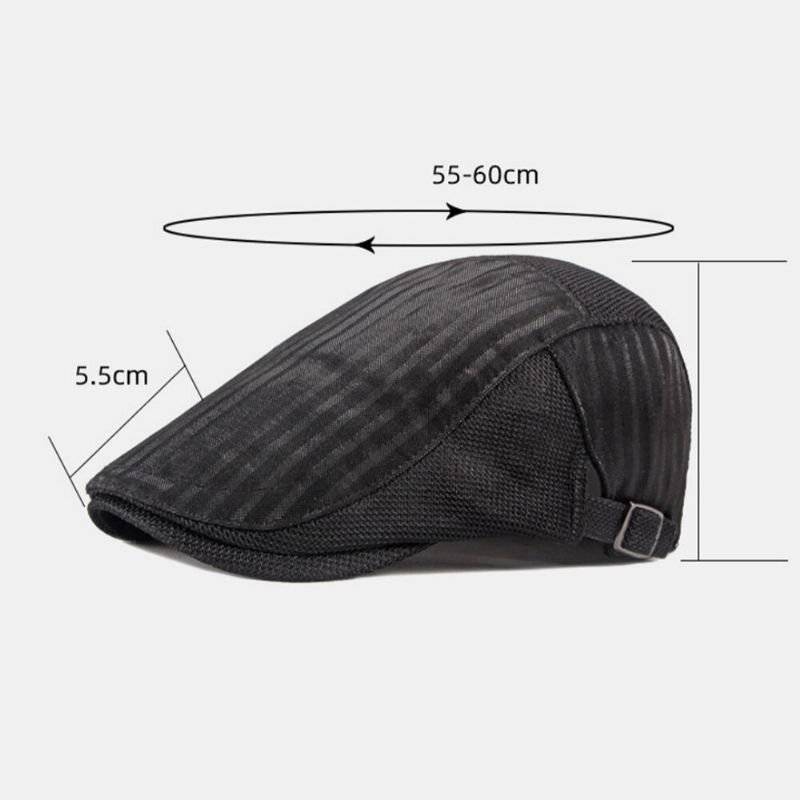 Hommes Casquette Gavroche Rayures Verticales Polyester Maille Patchwork Réglable Extérieur Respirant Pare-soleil Avant Chapeau Béret Casquette Plate