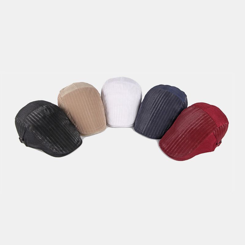 Hommes Casquette Gavroche Rayures Verticales Polyester Maille Patchwork Réglable Extérieur Respirant Pare-soleil Avant Chapeau Béret Casquette Plate