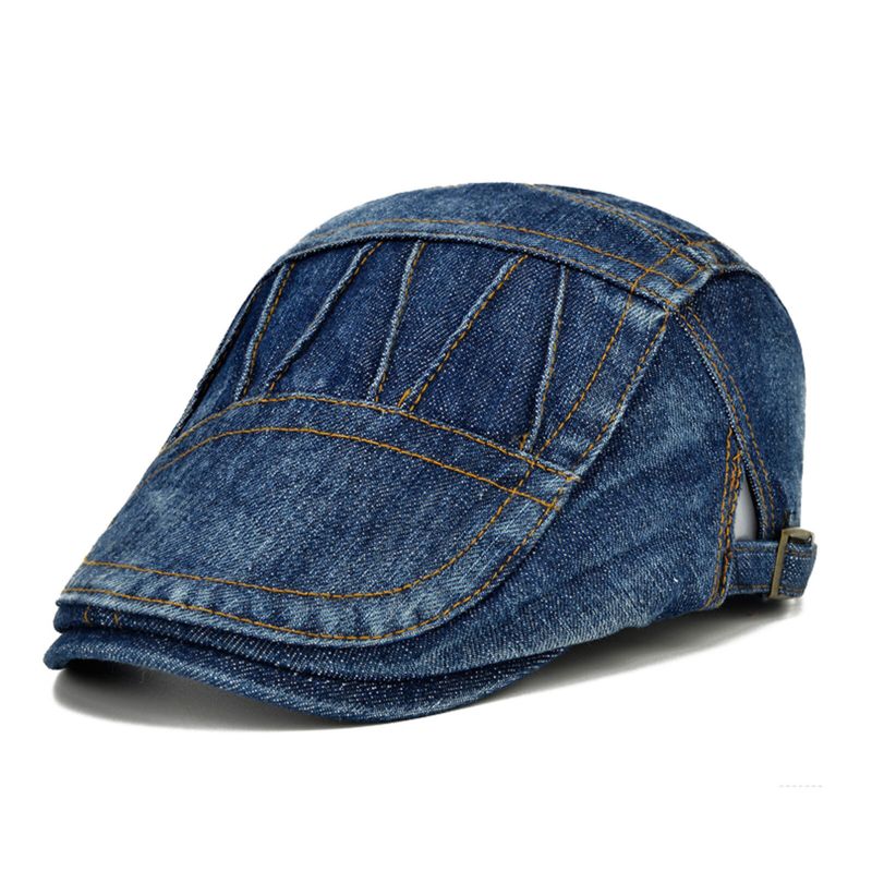 Hommes Casual Made-old Denim Parasol Court Bord Béret Chapeaux Plats