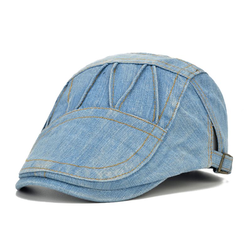 Hommes Casual Made-old Denim Parasol Court Bord Béret Chapeaux Plats