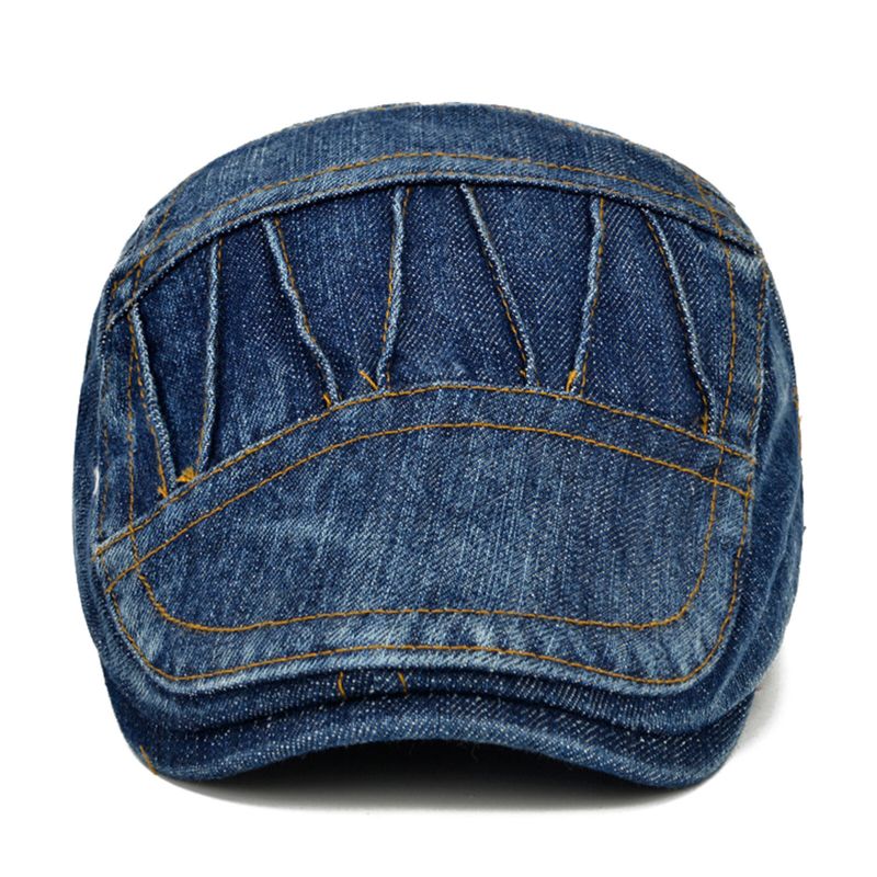 Hommes Casual Made-old Denim Parasol Court Bord Béret Chapeaux Plats