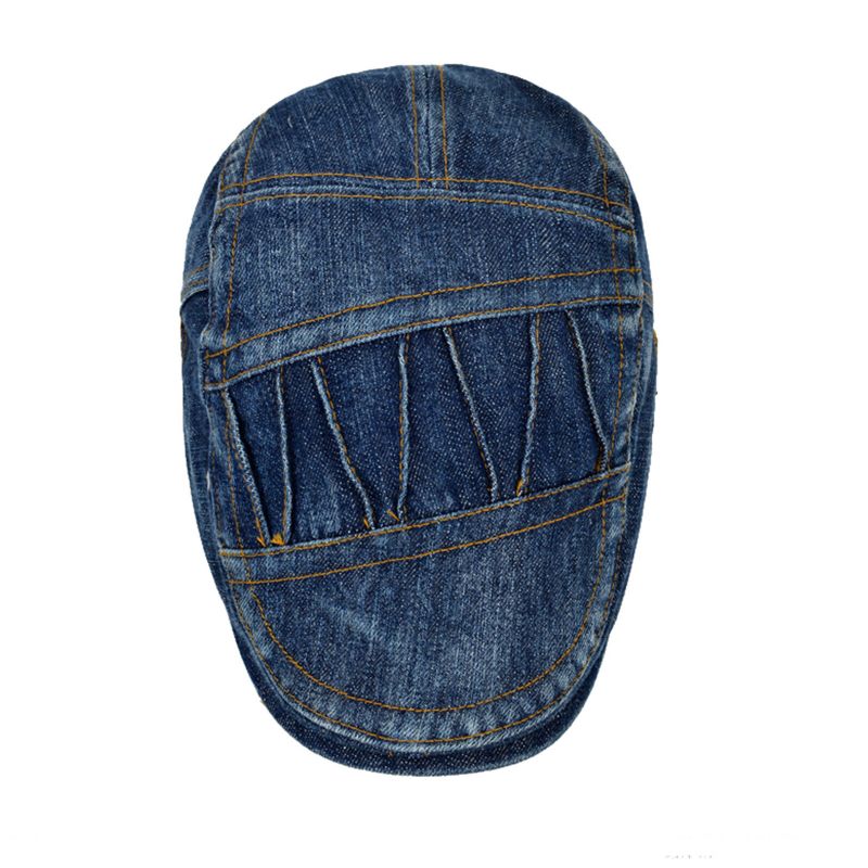 Hommes Casual Made-old Denim Parasol Court Bord Béret Chapeaux Plats