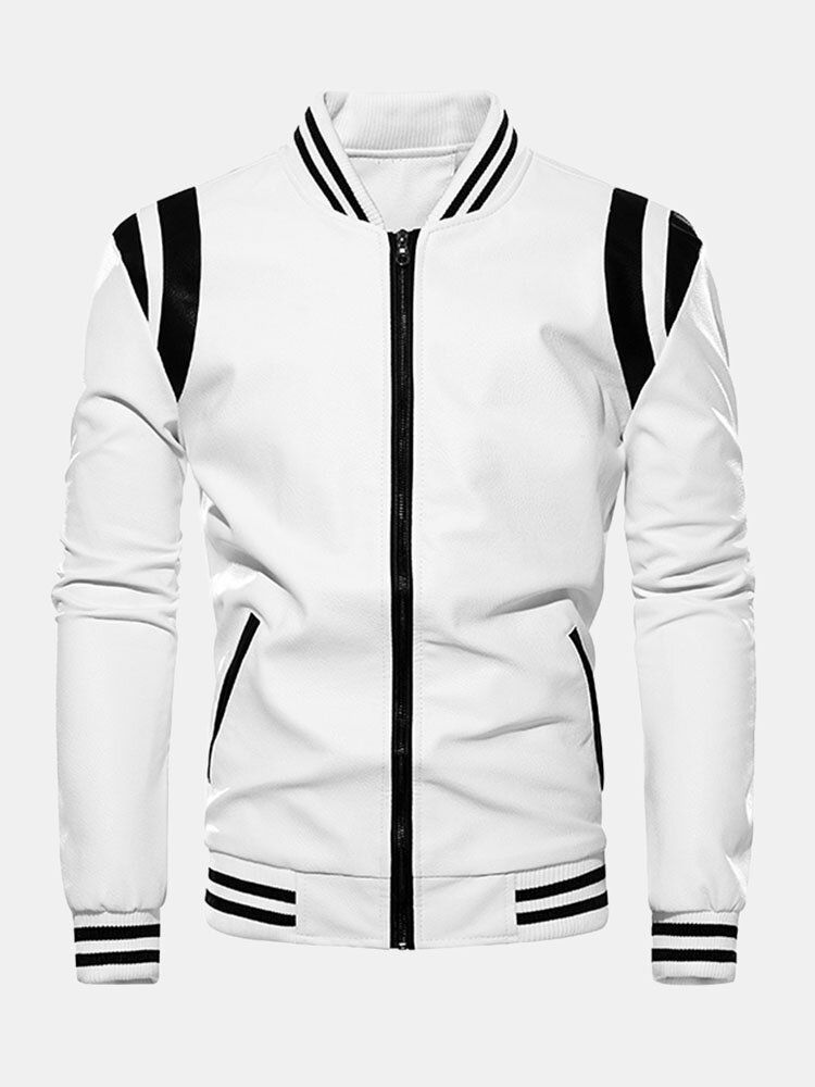 Hommes Casual Patchwork Contraste Color Block Zipper Épais Manteaux Chauds