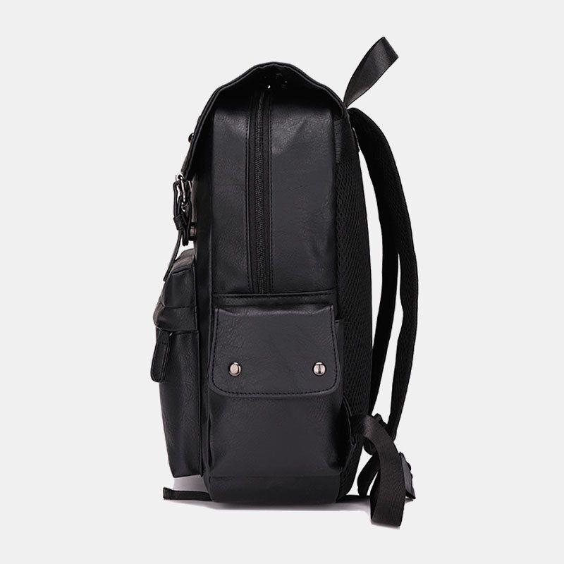 Hommes Casual Voyage Multi-poches Grande Capacité Sac À Dos Solide Rétro Résistant À L'usure Étanche Pu En Cuir Souple 14 Pouces Sac Pour Ordinateur Portable