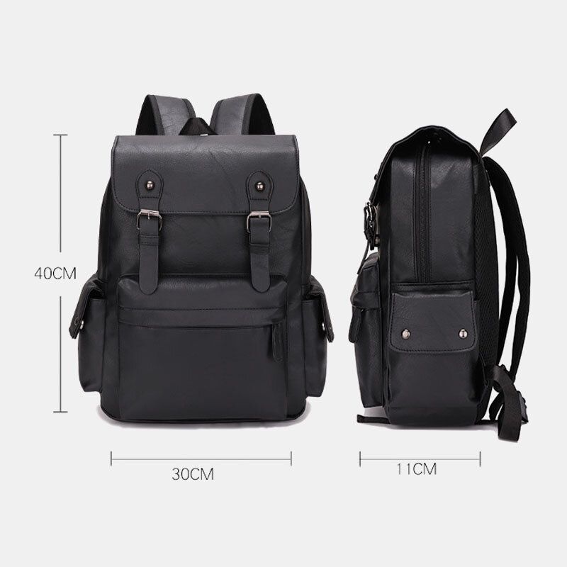 Hommes Casual Voyage Multi-poches Grande Capacité Sac À Dos Solide Rétro Résistant À L'usure Étanche Pu En Cuir Souple 14 Pouces Sac Pour Ordinateur Portable