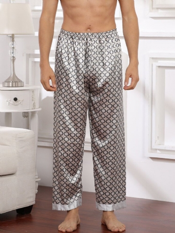 Hommes Cercle Motif Impression Faux Soie Léger Respirant Lâche Maison Taille Élastique Salon Pantalon De Sommeil