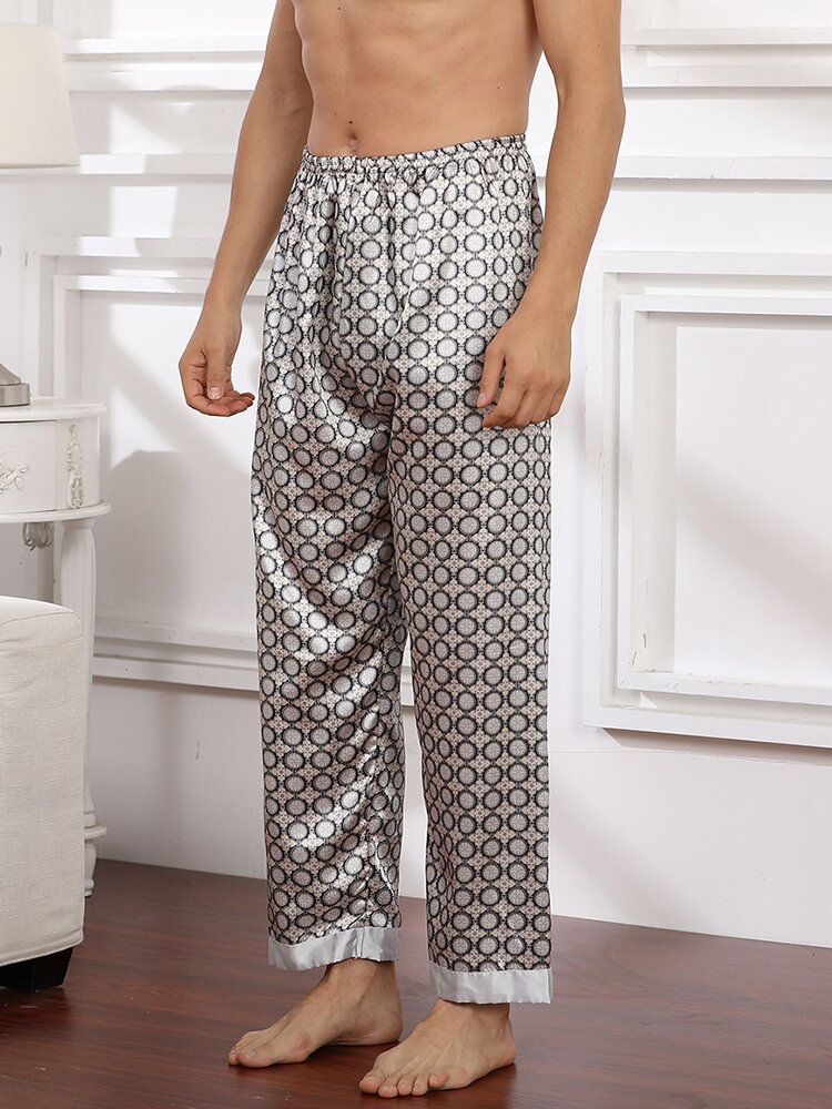 Hommes Cercle Motif Impression Faux Soie Léger Respirant Lâche Maison Taille Élastique Salon Pantalon De Sommeil