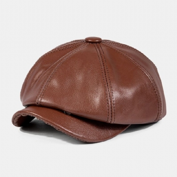 Hommes Chapeau Octogonal Plaine Première Couche Peau De Vache Automne Hiver Coupe-vent Chaud Bérets Gavroche Chapeaux