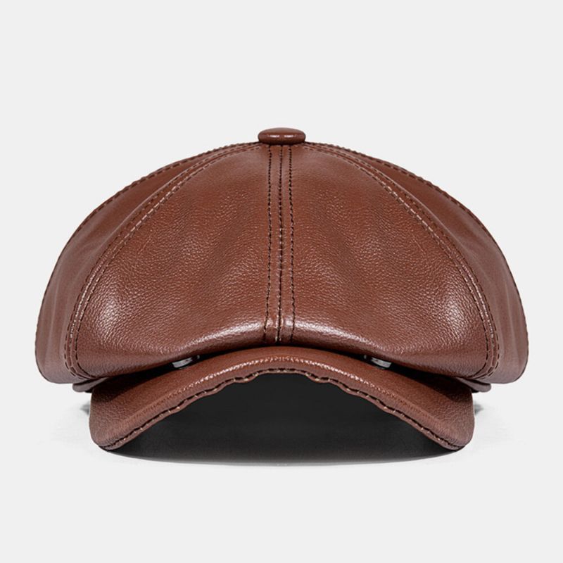 Hommes Chapeau Octogonal Plaine Première Couche Peau De Vache Automne Hiver Coupe-vent Chaud Bérets Gavroche Chapeaux