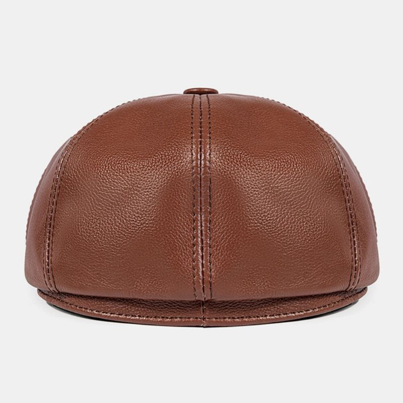 Hommes Chapeau Octogonal Plaine Première Couche Peau De Vache Automne Hiver Coupe-vent Chaud Bérets Gavroche Chapeaux