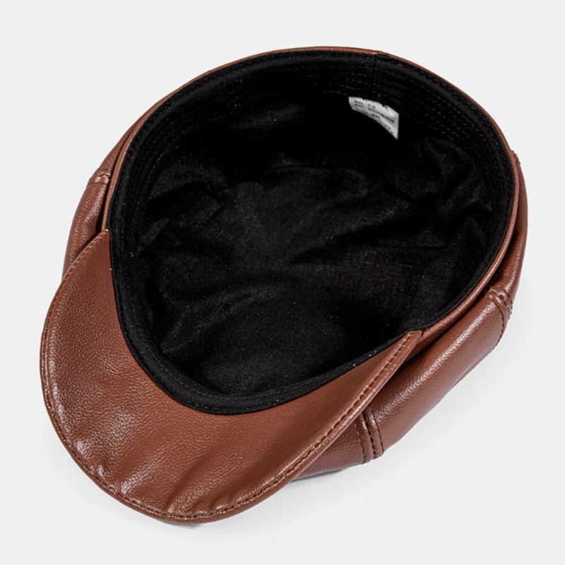 Hommes Chapeau Octogonal Plaine Première Couche Peau De Vache Automne Hiver Coupe-vent Chaud Bérets Gavroche Chapeaux