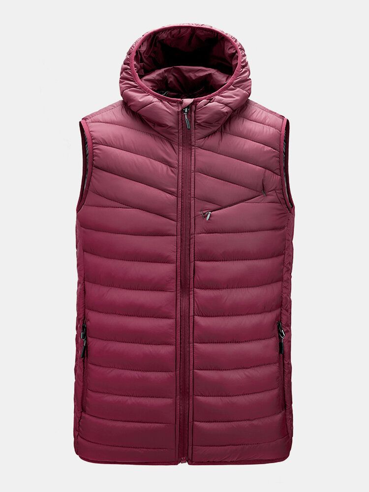 Hommes Chaud Couleur Unie Poche Zippée Couleur Unie Sans Manches À Capuche Rembourré Gilet Gilets