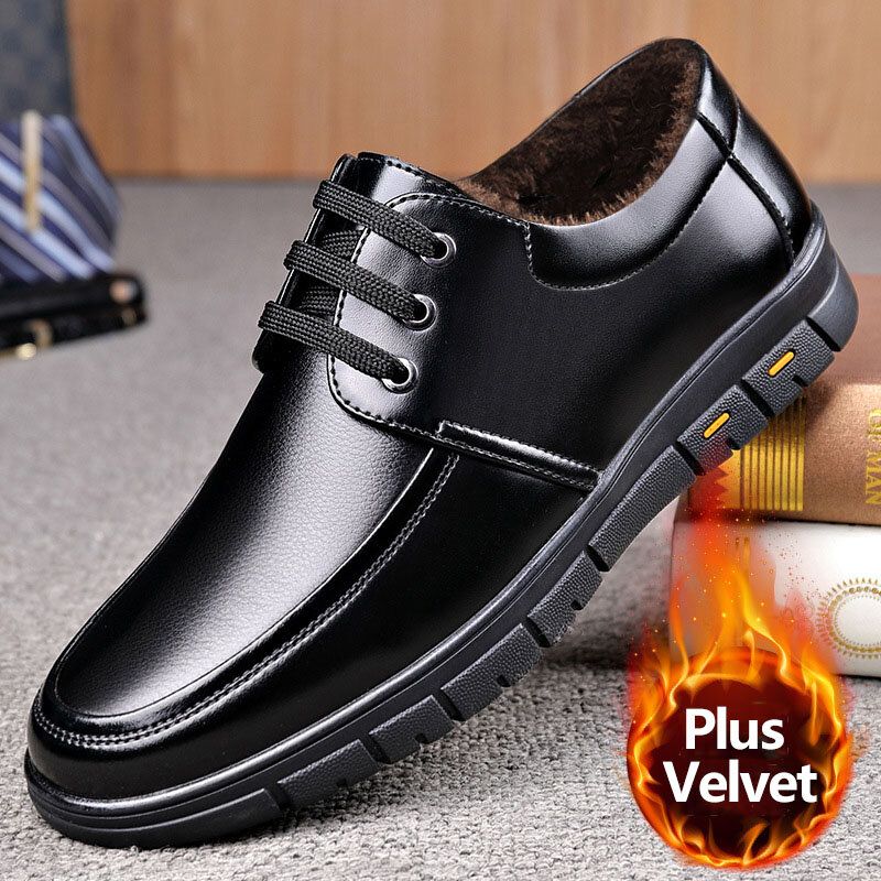 Hommes Chaud Doublure En Peluche Respirant Slip Respirant Cuir De Vachette Business Casual Chaussures