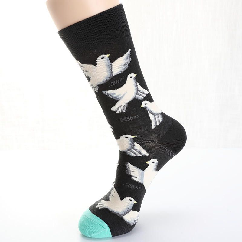 Hommes Colombe Tulipes Oiseaux Et Fleurs Illustration Mode Chaussettes