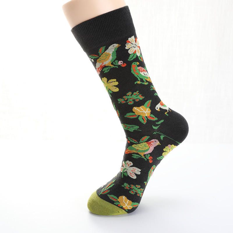 Hommes Colombe Tulipes Oiseaux Et Fleurs Illustration Mode Chaussettes