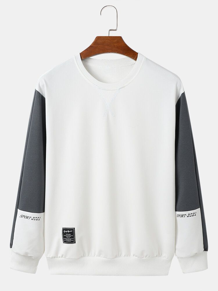 Hommes Color Block Lettre Col Rond Pull À Manches Longues Sweat