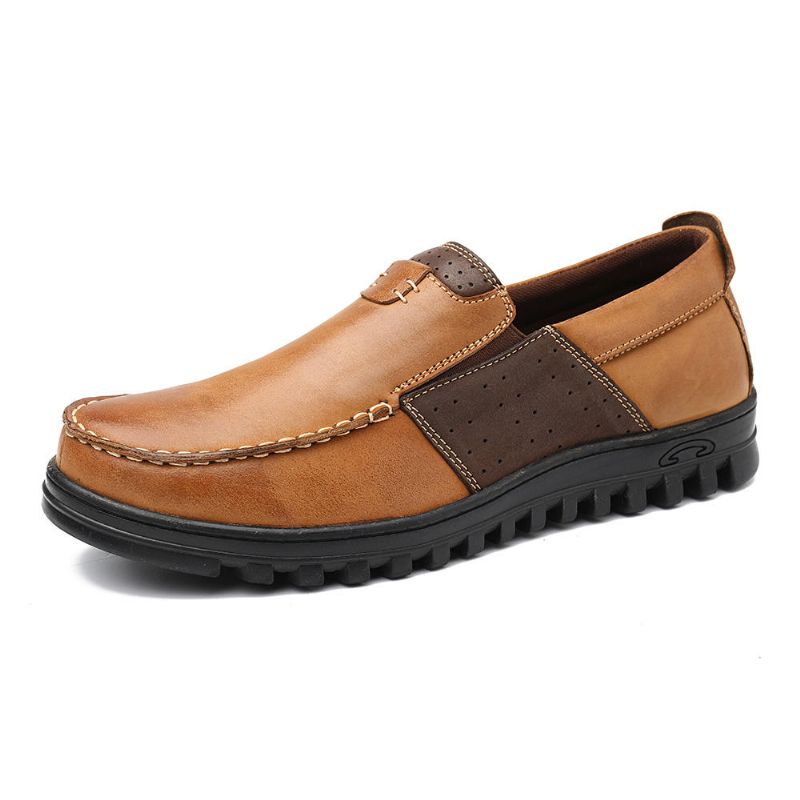 Hommes Comfy Moccasin Toe Leather Splicing Soft Casual Shoes