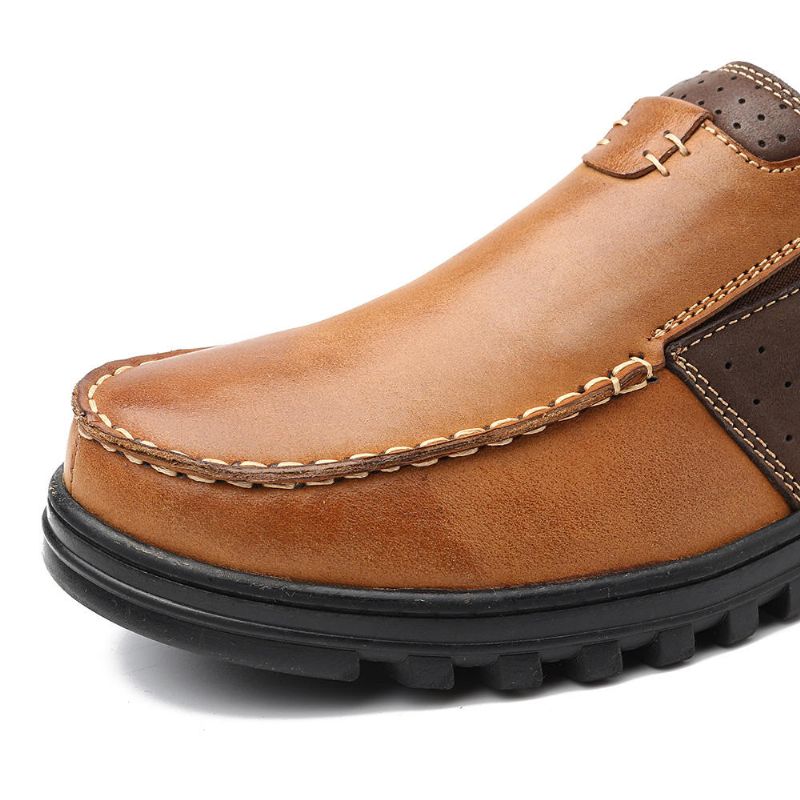 Hommes Comfy Moccasin Toe Leather Splicing Soft Casual Shoes