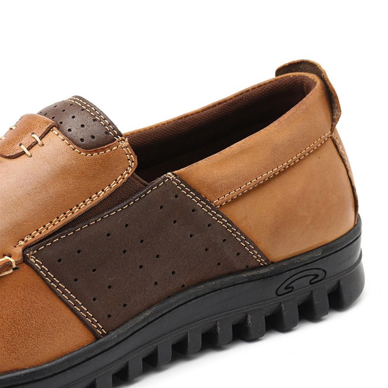 Hommes Comfy Moccasin Toe Leather Splicing Soft Casual Shoes