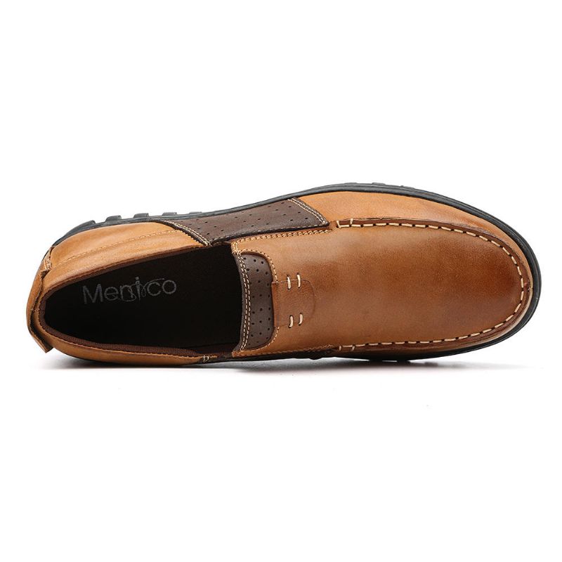 Hommes Comfy Moccasin Toe Leather Splicing Soft Casual Shoes