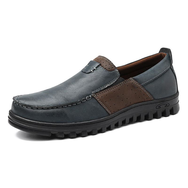 Hommes Comfy Moccasin Toe Leather Splicing Soft Casual Shoes