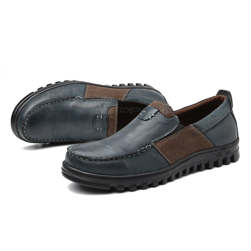 Hommes Comfy Moccasin Toe Leather Splicing Soft Casual Shoes